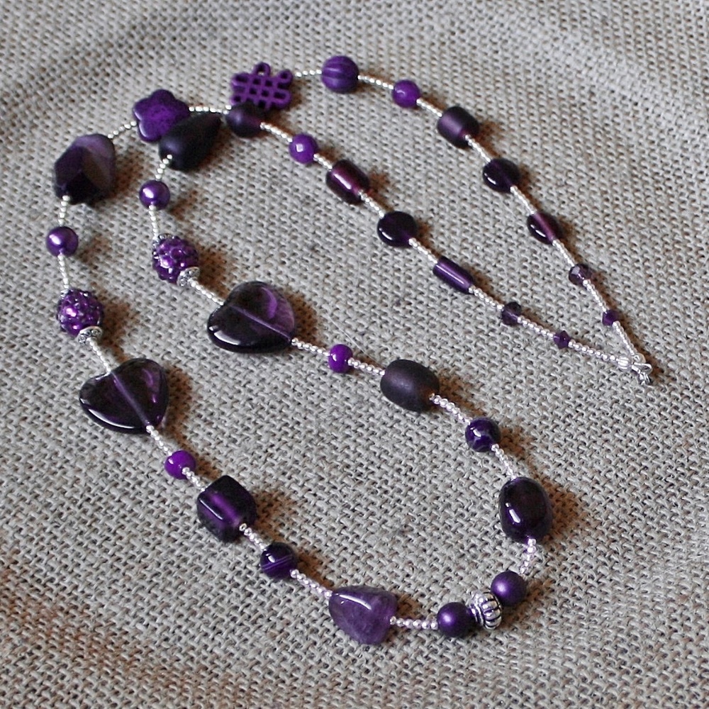 29" Hearts Deep Purple Amethyst Collage Necklace